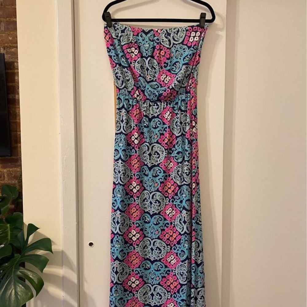 Lilly Pulitzer Paisley Strapless Maxi Dress Size M